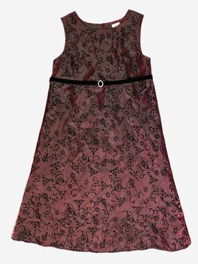 Perfectly Dressed red black floral velvet glitter rhinestone dress holiday 14
